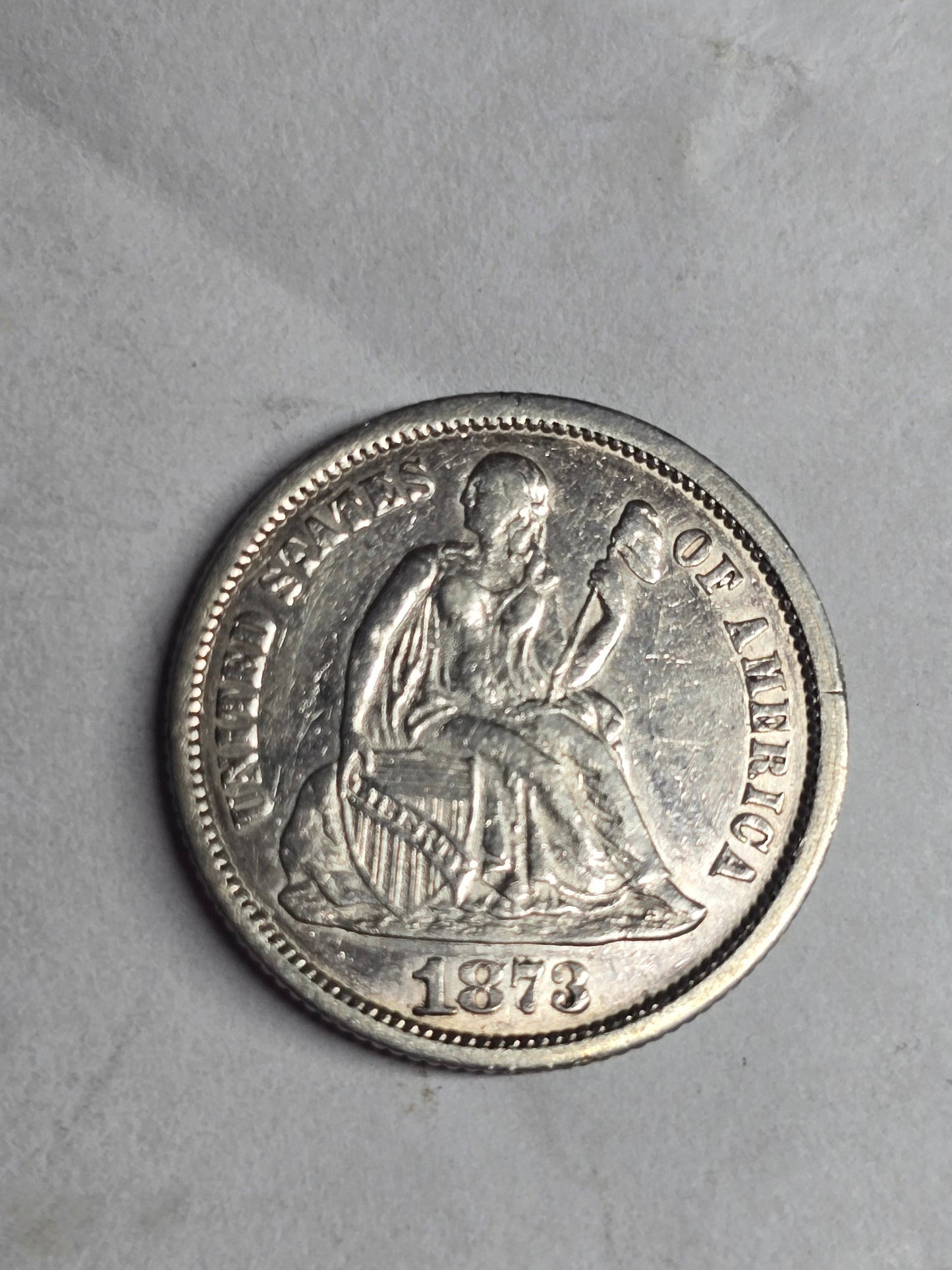 1873 Seated Liberty Silver Dime No Arrows Semi Key Date  “CLOSED 3 VARIATION” AU