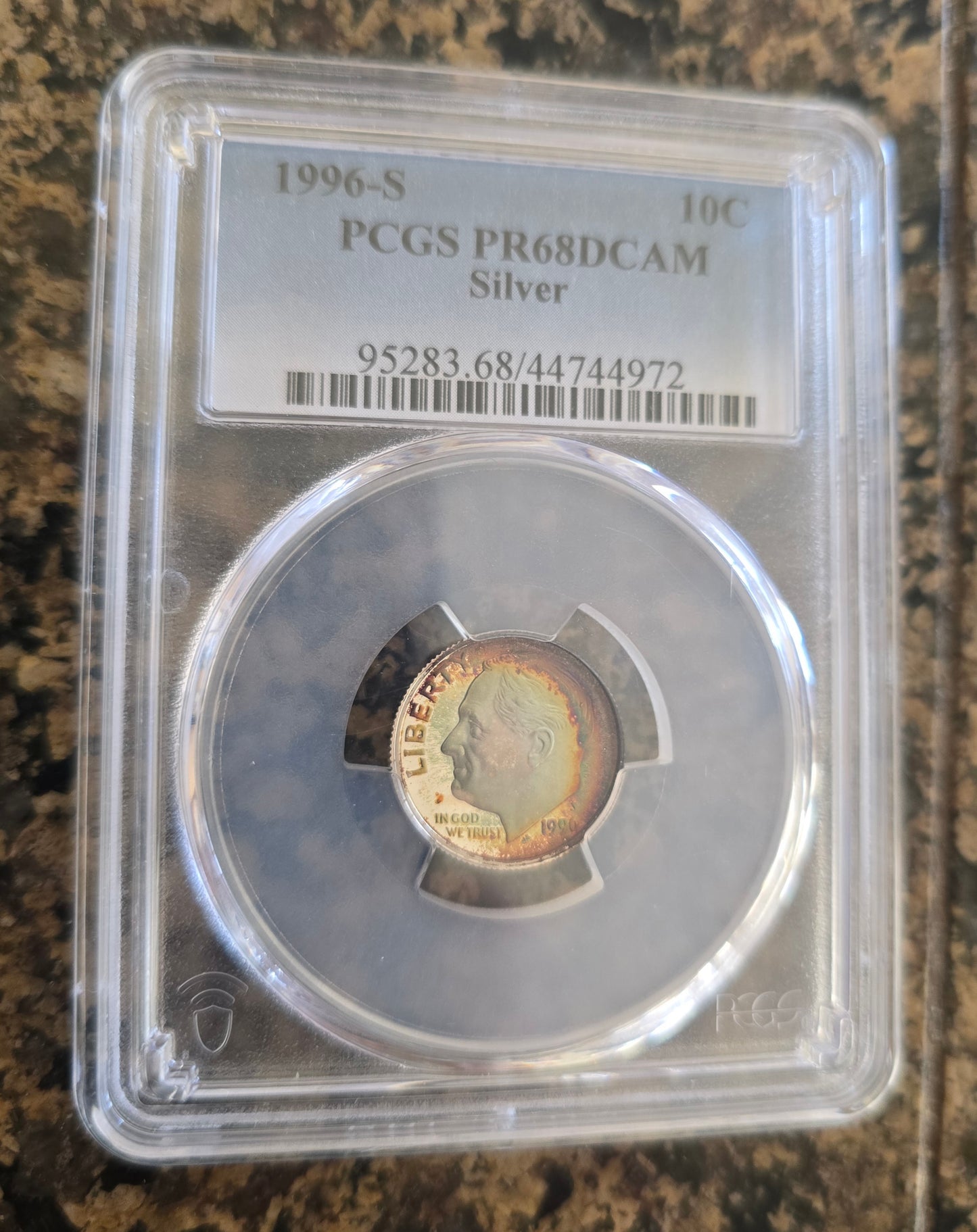 1996-S Roosevelt Dime - PCGS PR68DCAM Fabulous Rainbow Toned