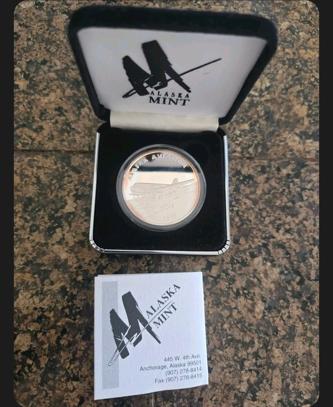 1998 Silver .999 DC-3 Douglas Alaska Aviation Box and COA