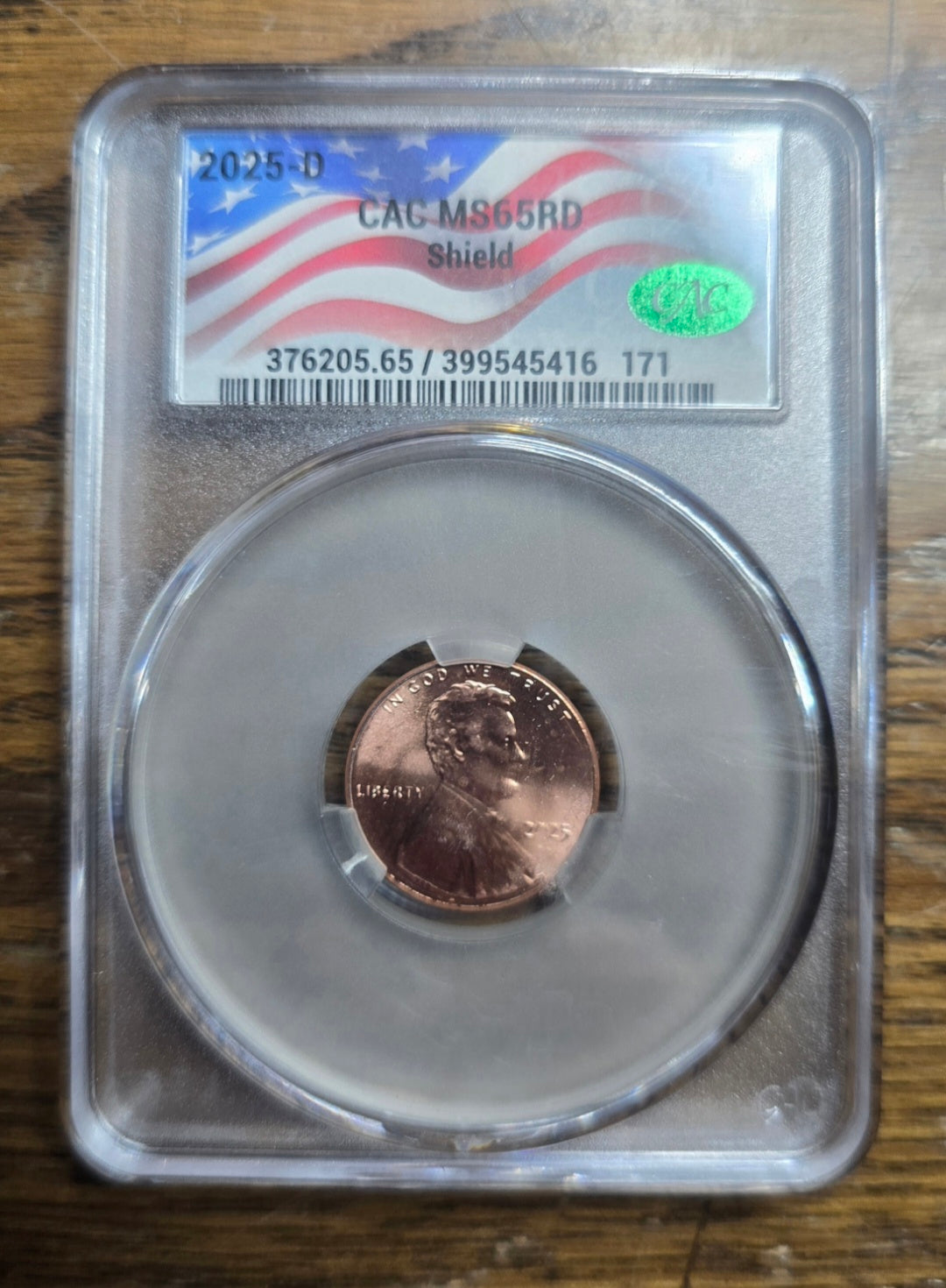 2025-D Lincoln Shield CAC Graded MS65RD Flag Label