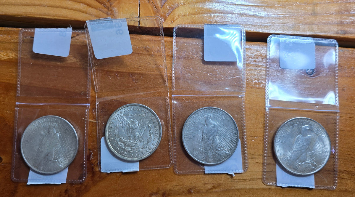 Lot of 4 Silver Dollars Morgan and Peace Collectible Coins Philadelphia