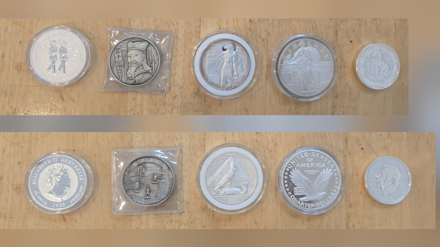 Lot of 5 -  2 oz Silver 0.999 Rounds 10 oz total rare coins