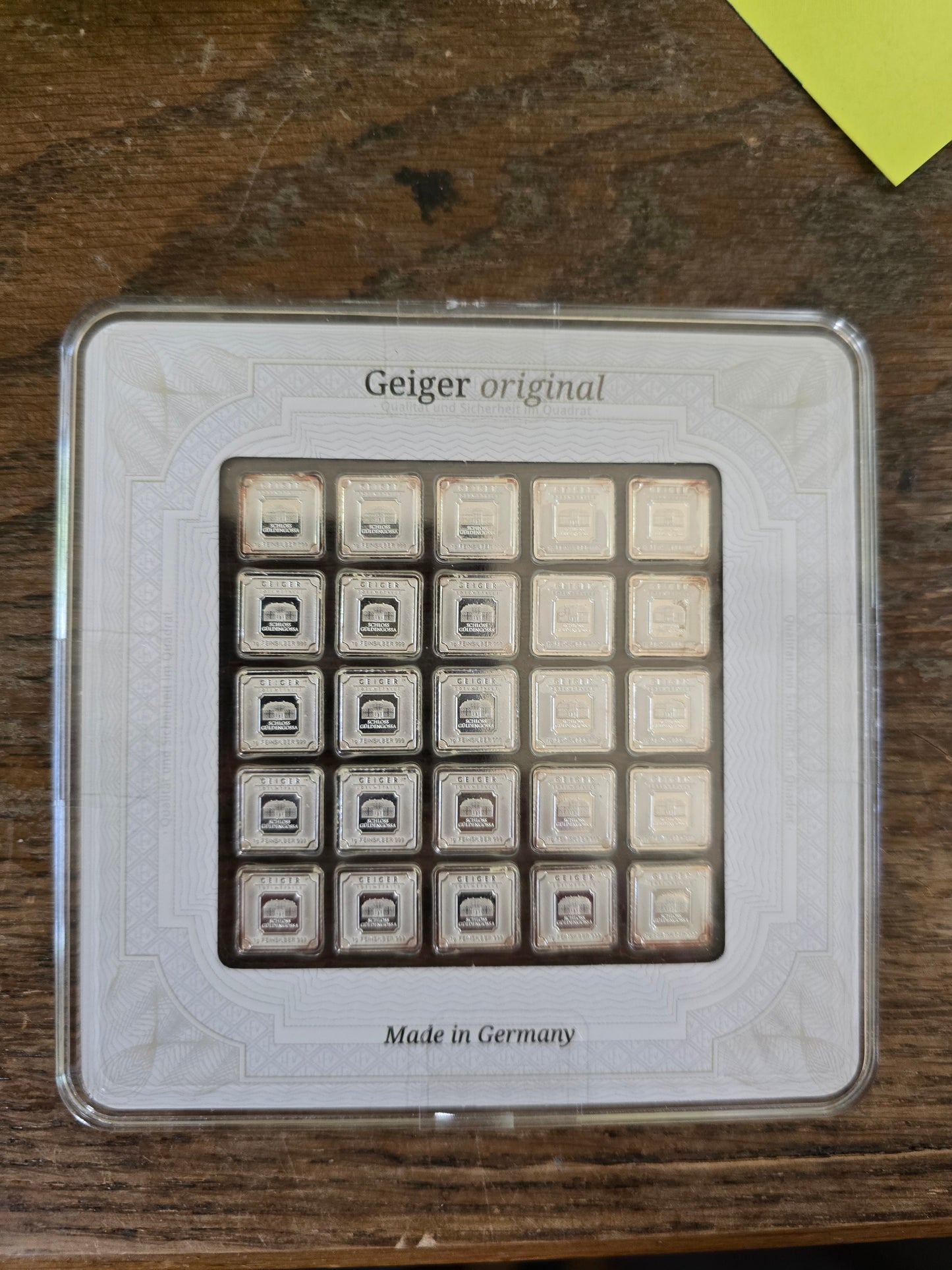 No Longer Made GEIGER Edelmetalle 25 gram (25 X 1g) .999 Silver Square in Assay #7