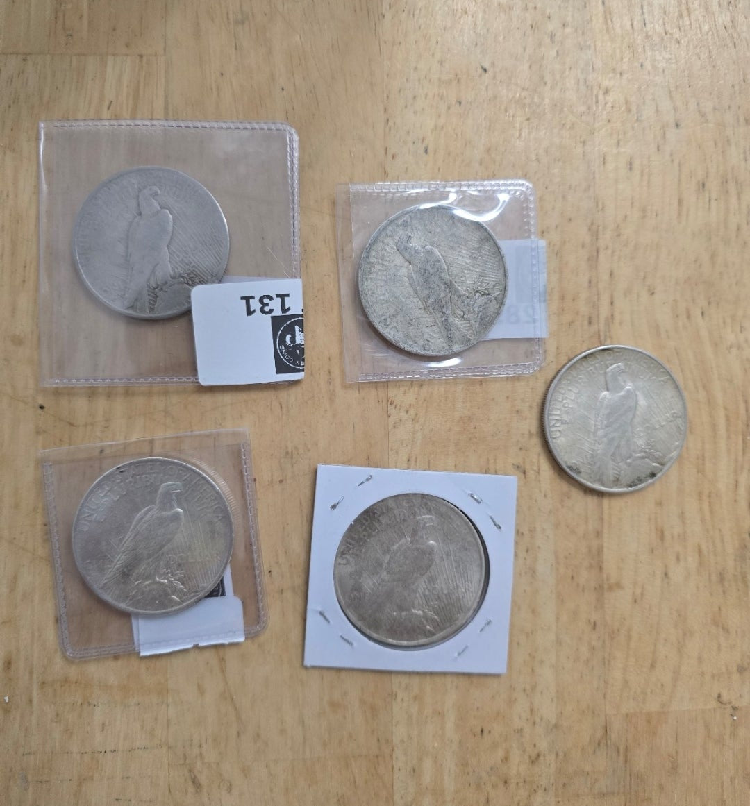 5x Peace Dollar Silver Coins Shown