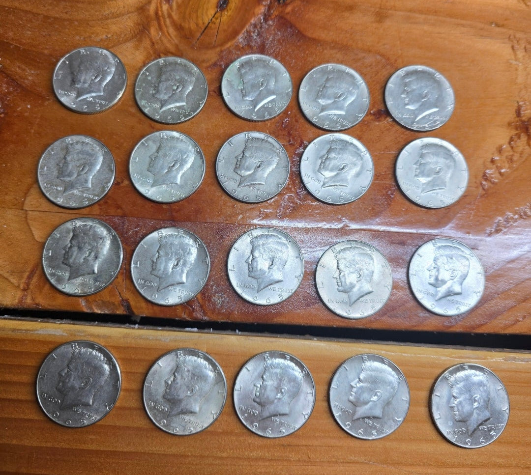 Lot of 20 Kennedy Half Dollar Coins 1965 $10 FV 40% Silver