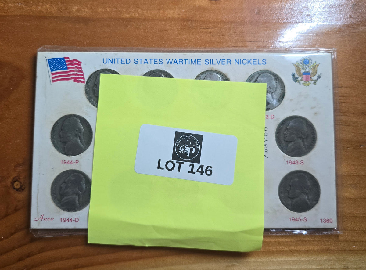 US WARTIME SILVER NICKELS SET COMPLETE ~~ 11 COINS in DISPLAY CARD